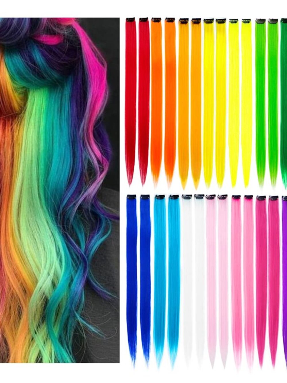 32Pcs Colored Hair Extensions 20Inch Straight Clip in on Hairpieces